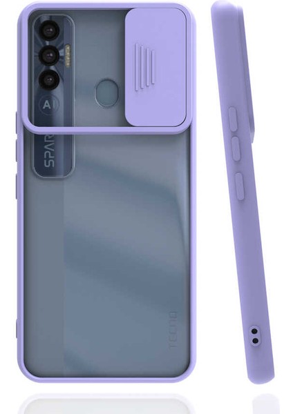 Tecno Spark 7 Pro Kılıf Lens Sürgülü Kamera Korumalı Silikon - Lila