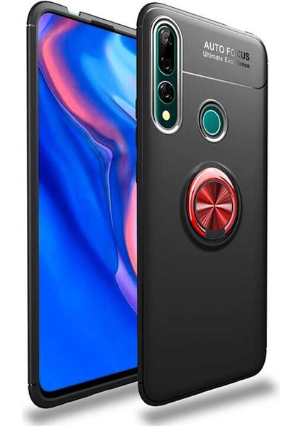 Huawei Y9 Prime 2019 Kılıf Yüzüklü Silikon Range - Siyah-Kırmızı