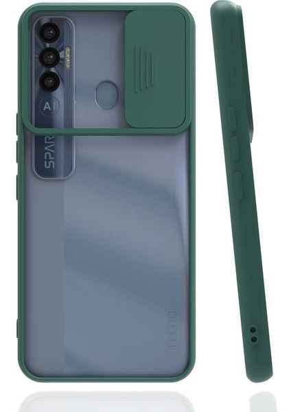 Tecno Spark 7 Pro Kılıf Lens Sürgülü Kamera Korumalı Silikon - Koyu Yeşil