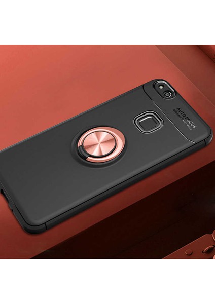 Huawei P10 Lite Kılıf Yüzüklü Silikon Range - Siyah-Rose Gold