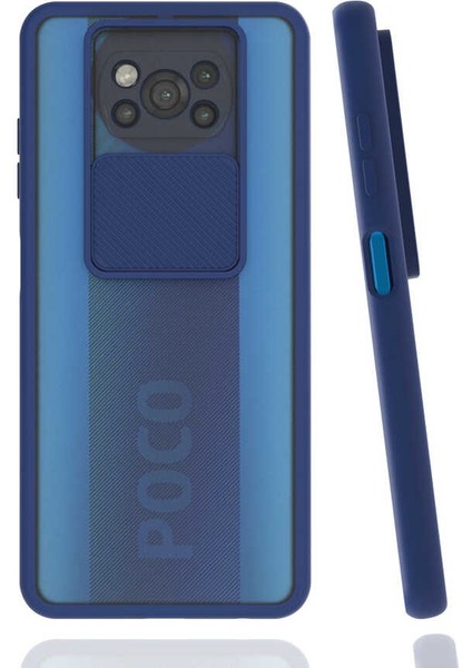 Xiaomi Poco X3 Kılıf Lens Sürgülü Kamera Korumalı Silikon - Lacivert