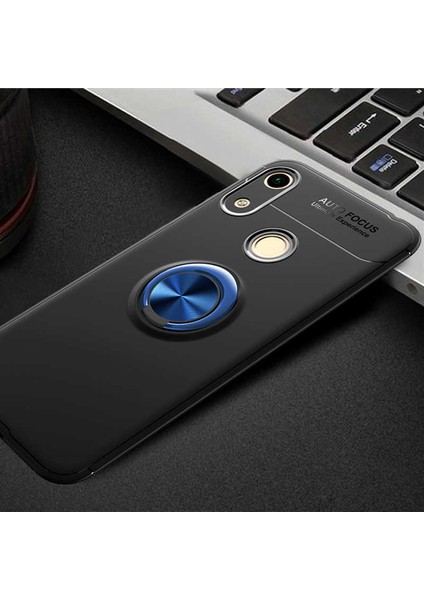Huawei Honor 8A Kılıf Yüzüklü Silikon Range - Siyah-Mavi