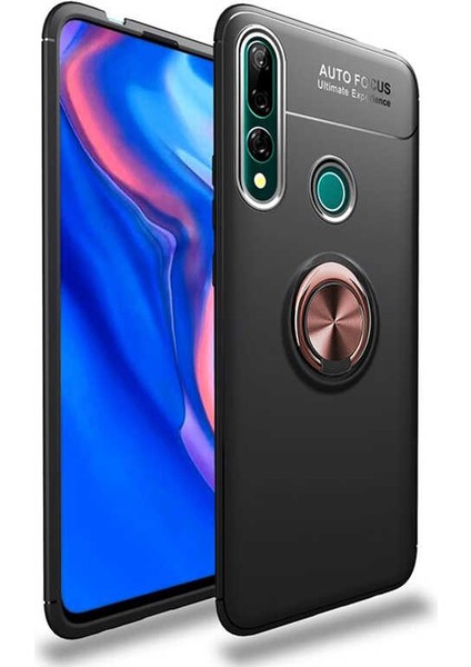 Huawei Y9 Prime 2019 Kılıf Yüzüklü Silikon Range - Siyah-Rose Gold