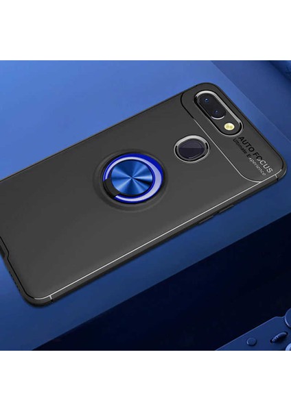 Xiaomi Mi 8 Lite Kılıf Yüzüklü Silikon Range - Siyah-Mavi