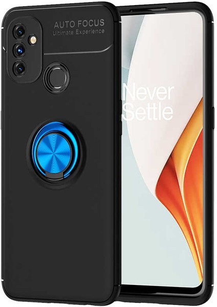 One Plus Nord N100 Kılıf Yüzüklü Silikon Range - Siyah-Mavi