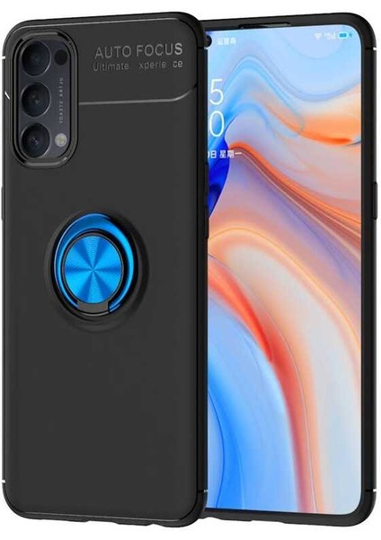 Oppo Reno 4 Kılıf Yüzüklü Silikon Range - Siyah-Mavi