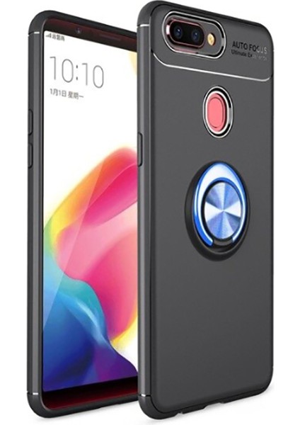 Oppo Ax7 Kılıf Yüzüklü Silikon Range - Siyah-Mavi