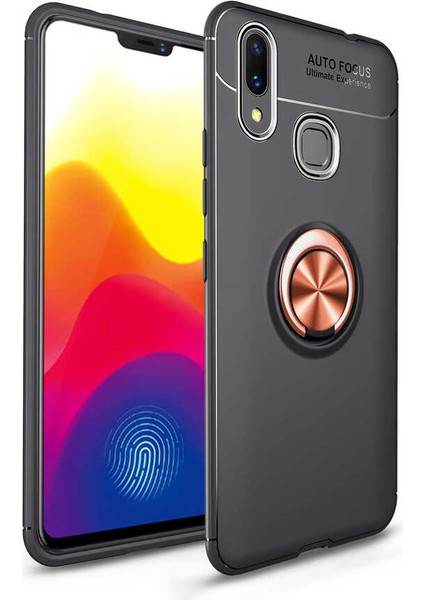 Xiaomi Mi Max 3 Kılıf Yüzüklü Silikon Range - Siyah-Rose Gold