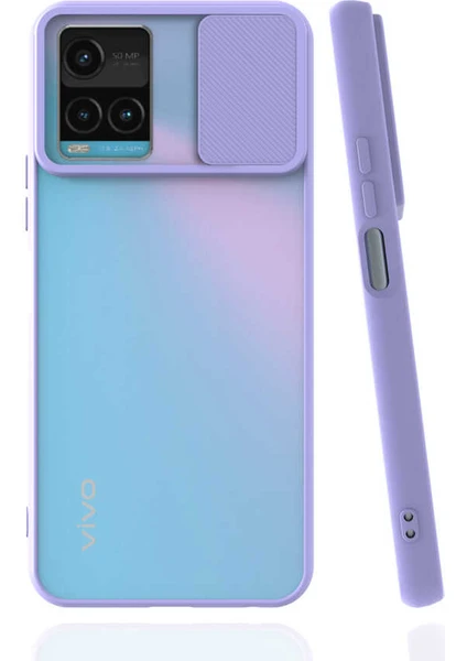 Vivo Y33S Kılıf Lens Sürgülü Kamera Korumalı Silikon - Lila