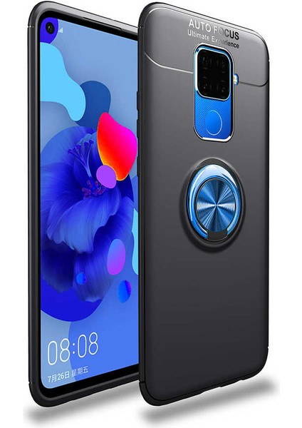 Huawei Mate 30 Lite Kılıf Yüzüklü Silikon Range - Siyah-Mavi