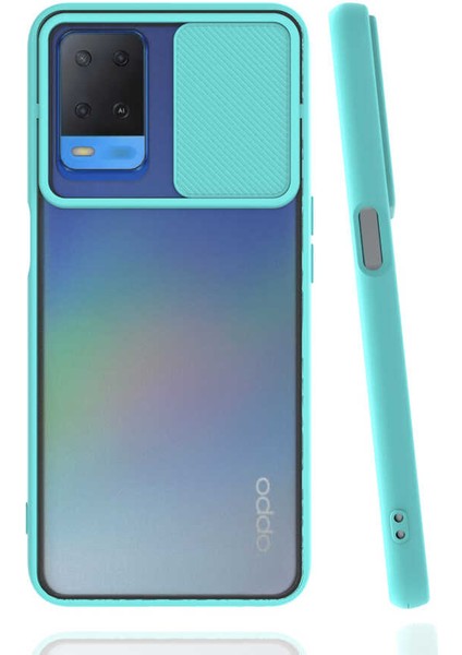 Oppo A54 4g Kılıf Lens Sürgülü Kamera Korumalı Silikon - Turkuaz