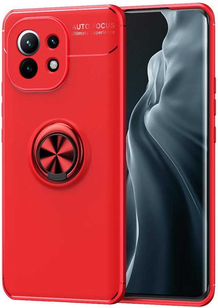Xiaomi Mi 11 Kılıf Yüzüklü Silikon Range - Kırmızı