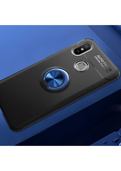 Xiaomi Mi 8 Kılıf Yüzüklü Silikon Range - Siyah-Mavi