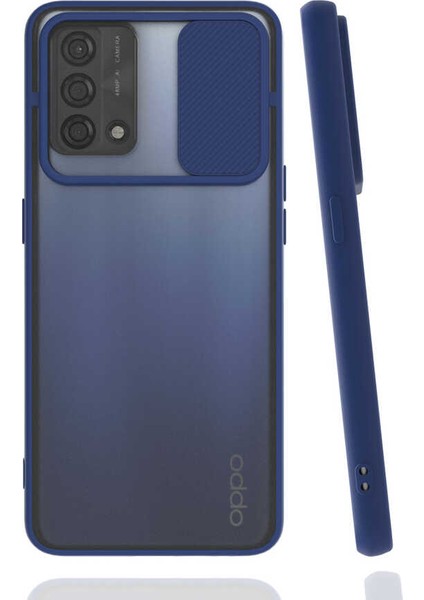 Oppo A74 4g Kılıf Lens Sürgülü Kamera Korumalı Silikon - Lacivert