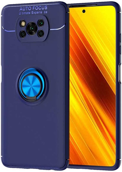 Xiaomi Poco X3 Kılıf Yüzüklü Silikon Range - Mavi