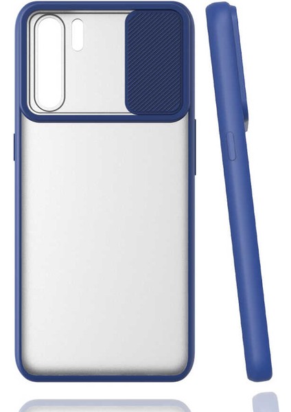 Oppo Reno 3 Kılıf Lens Sürgülü Kamera Korumalı Silikon - Lacivert