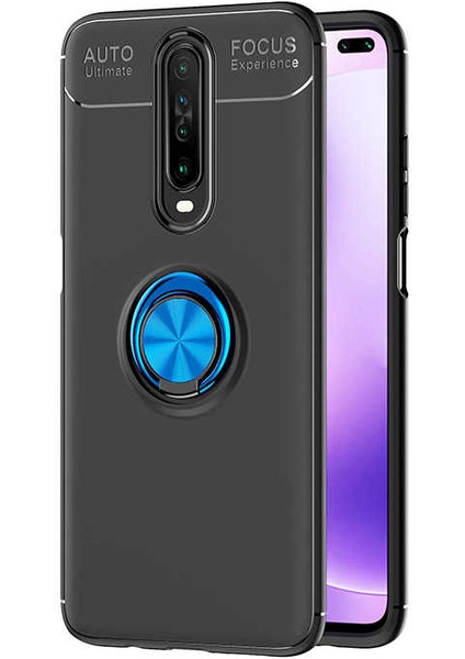 Xiaomi Poco X2 Kılıf Yüzüklü Silikon Range - Siyah-Mavi