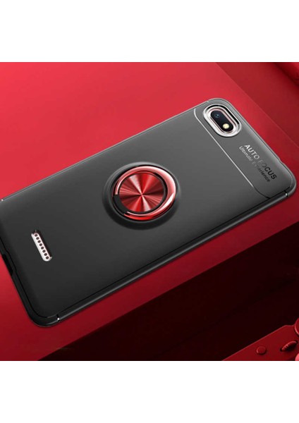 Xiaomi Redmi 6A Kılıf Yüzüklü Silikon Range - Siyah-Kırmızı