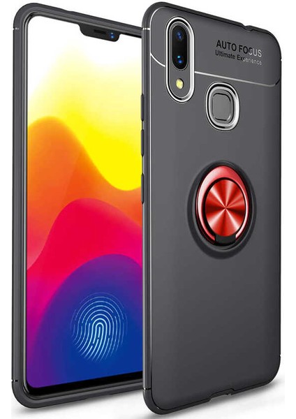 Xiaomi Mi Max 3 Kılıf Yüzüklü Silikon Range - Siyah-Kırmızı