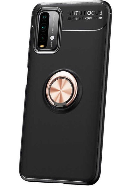 Xiaomi Redmi Note 9 4g Kılıf Yüzüklü Silikon Range - Siyah-Rose Gold