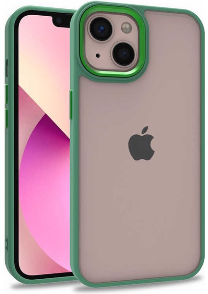 Apple iPhone 13 Kılıf Arkası Şeffaf Kenar Korumalı Silikon Dora- Yeşil