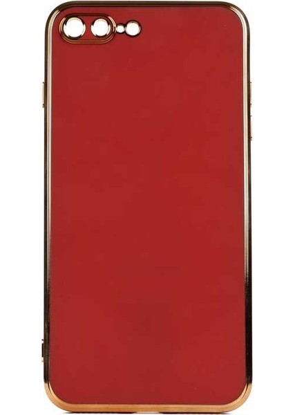 Apple iPhone 8 Plus Kılıf Parlak Detaylı Kamera Korumalı Silikon - Kahverengi