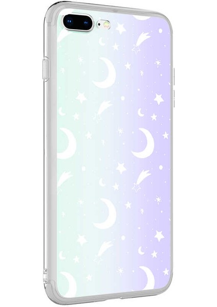 Apple iPhone 7 Plus Kılıf Desenli M-Blue Silikon - Moon No4