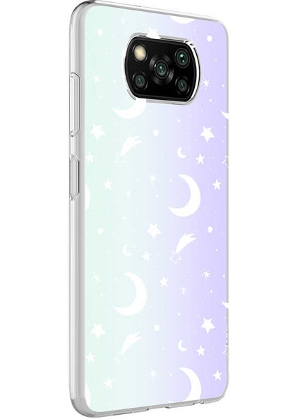Xiaomi Poco X3 Kılıf Desenli M-Blue Silikon - Moon No4