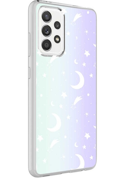 Galaxy A52 Kılıf Desenli M-Blue Silikon - Moon No4