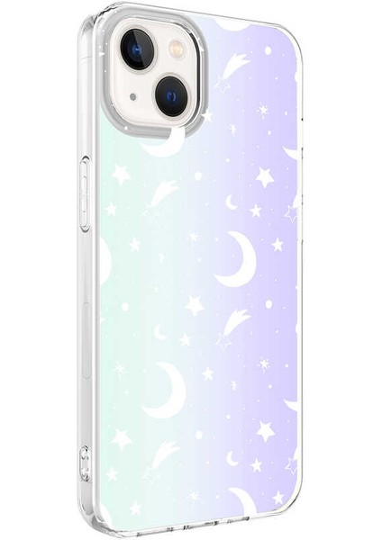 Apple iPhone 13 Kılıf Desenli M-Blue Silikon - Moon No4