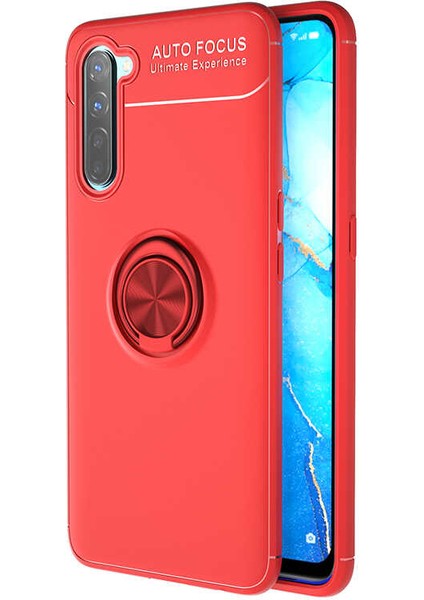Oppo Reno 3 Kılıf Yüzüklü Silikon Range - Kırmızı