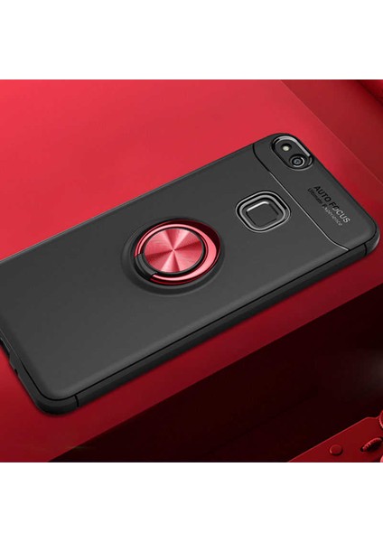 Huawei P10 Lite Kılıf Yüzüklü Silikon Range - Siyah-Kırmızı