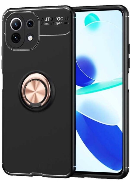 Xiaomi Mi 11 Lite Kılıf Yüzüklü Silikon Range - Siyah-Rose Gold