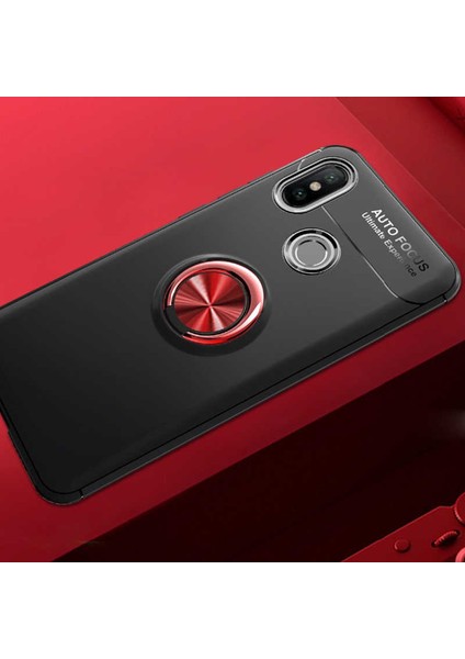 Xiaomi Mi 8 Kılıf Yüzüklü Silikon Range - Siyah-Kırmızı