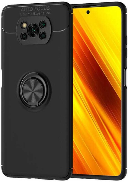 Xiaomi Poco X3 Kılıf Yüzüklü Silikon Range - Siyah