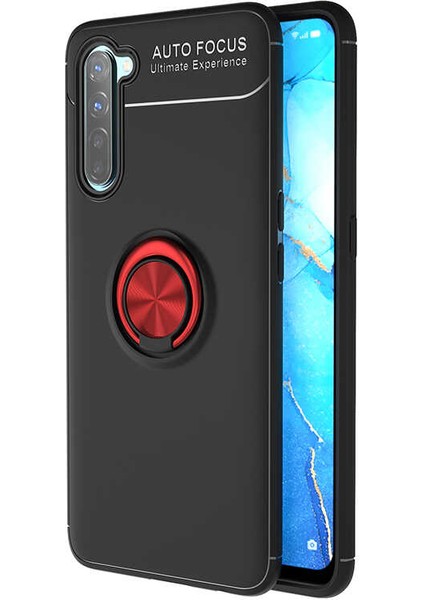 Oppo Reno 3 Kılıf Yüzüklü Silikon Range - Siyah-Kırmızı