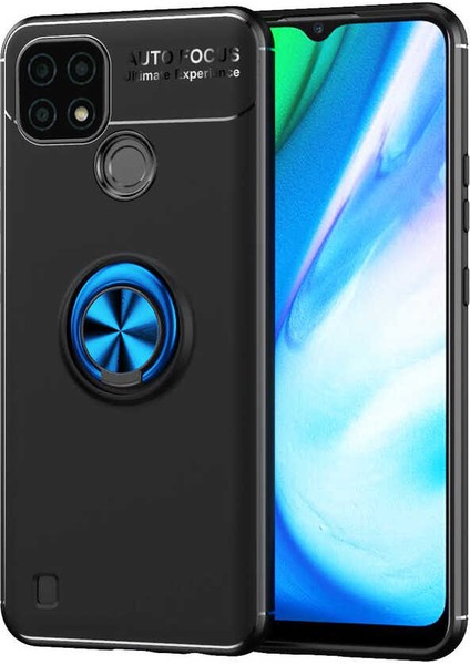 Realme C25 Kılıf Yüzüklü Silikon Range - Siyah-Mavi