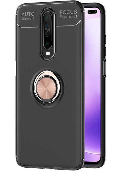 Xiaomi Redmi K30 Kılıf Yüzüklü Silikon Range - Siyah-Rose Gold