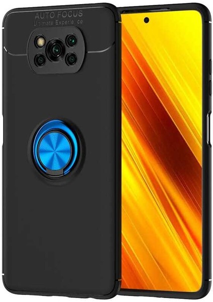 Xiaomi Poco X3 Kılıf Yüzüklü Silikon Range - Siyah-Mavi