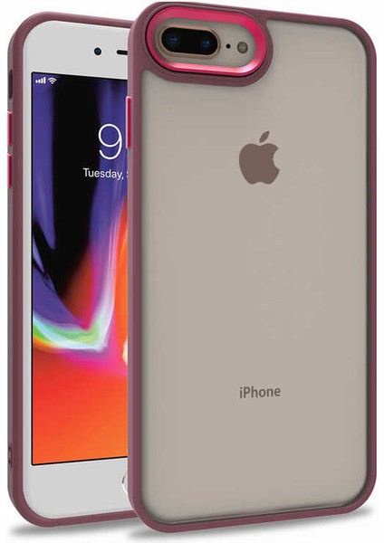 Apple iPhone 8 Plus Kılıf Arkası Şeffaf Kenar Korumalı Silikon Dora- Kırmızı