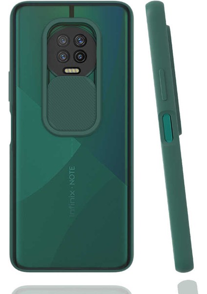 Infinix Note 7 Kılıf Lens Sürgülü Kamera Korumalı Silikon - Koyu Yeşil