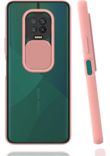 Infinix Note 7 Kılıf Lens Sürgülü Kamera Korumalı Silikon - Pembe Açık