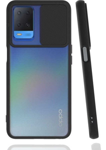 Oppo A54 4g Kılıf Lens Sürgülü Kamera Korumalı Silikon - Siyah