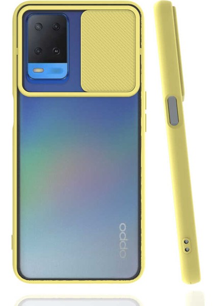 Oppo A54 4g Kılıf Lens Sürgülü Kamera Korumalı Silikon - Sarı