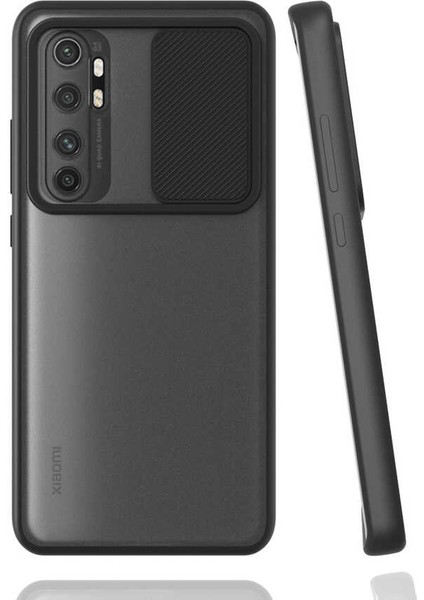 Xiaomi Mi Note 10 Lite Kılıf Lens Sürgülü Kamera Korumalı Silikon - Siyah