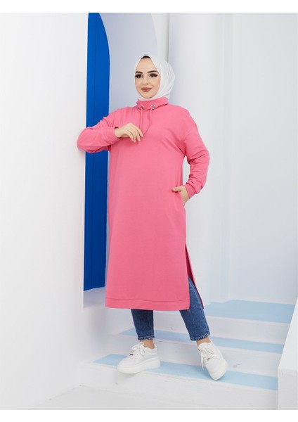 Yırtmaç Detaylı Bayan Sweatshirt Fuşya (3024-043)