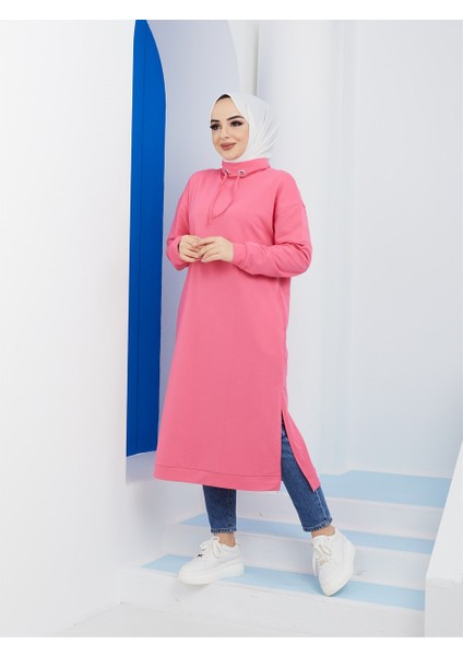 Yırtmaç Detaylı Bayan Sweatshirt Fuşya (3024-043)