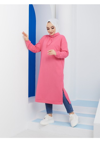 Yırtmaç Detaylı Bayan Sweatshirt Fuşya (3024-043)