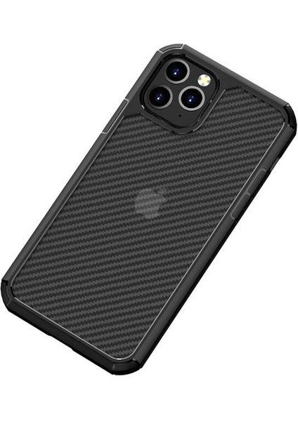 Apple iPhone 13 Mini Kılıf Şeffaf Karbon Dokulu Inoks Silikon - Siyah