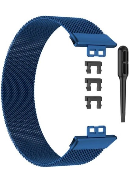 Huawei Watch Fit Elegant Için Pimli Metal Mıknatıslı Milanese Kordon Lacivert